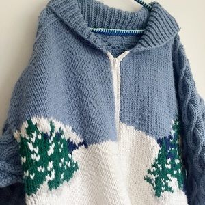 Handknit Mountain Scene Cardigan | Size XXL